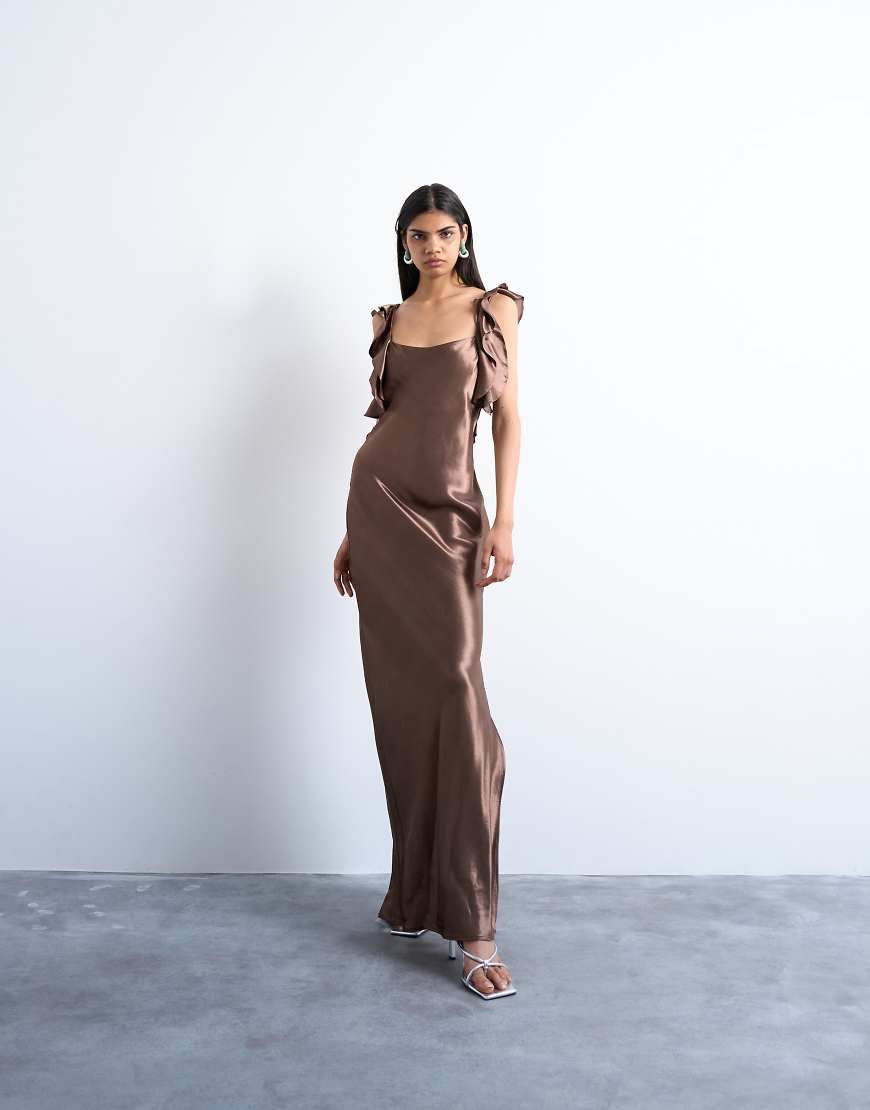 topshop brown satin dress Midi dress