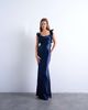 Topshop Topshop ruffle shoulders satin slip dress in navy - 1