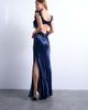 Topshop Topshop ruffle shoulders satin slip dress in navy - 4