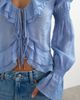 Topshop Topshop ruffle tie front long sleeve top in pale blue - 3