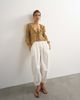 Topshop Topshop ruffle trim tie front long sleeve top in tan-Green - 3