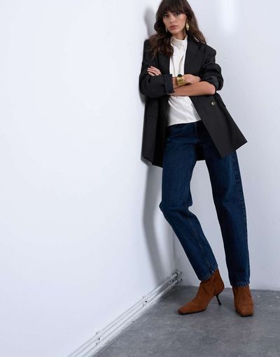 Topshop Topshop Runway mid rise straight jeans in navy-Blue