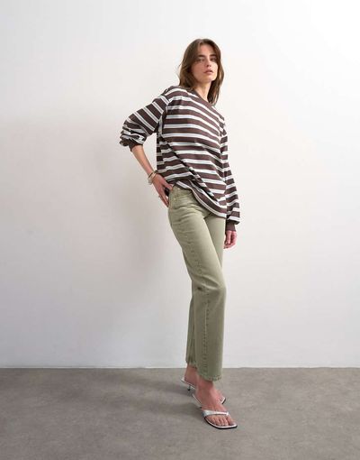 Topshop Topshop Runway mid rise straight jeans in washed khaki-Green