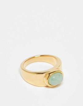 Topshop Topshop Rylie stainless steel ring with green stone in gold