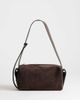 Topshop Topshop Sabrina medium suedette shoulder bag with pockets in chocolate-Green - 1