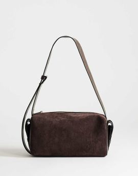 Topshop Topshop Sabrina medium suedette shoulder bag with pockets in chocolate-Green