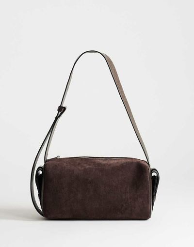 Topshop Topshop Sabrina medium suedette shoulder bag with pockets in chocolate-Green