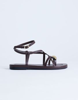 Topshop Topshop Sabrina metal toe flat sandals in chocolate-Brown