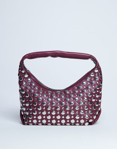 Topshop Topshop Samantha studded shoulder bag in burgundy-Red