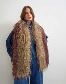 Topshop Topshop Sandy wispy faux fur scarf in brown and burgundy