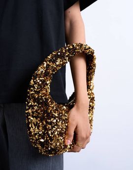 Topshop Topshop Santana scoop sequin shoulder bag in gold
