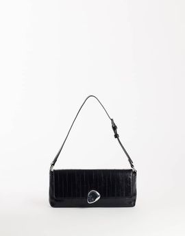 Topshop Topshop Santiago small suedette shoulder bag with silver hardware in black