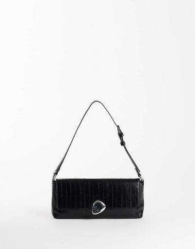 Topshop Topshop Santiago small suedette shoulder bag with silver hardware in black