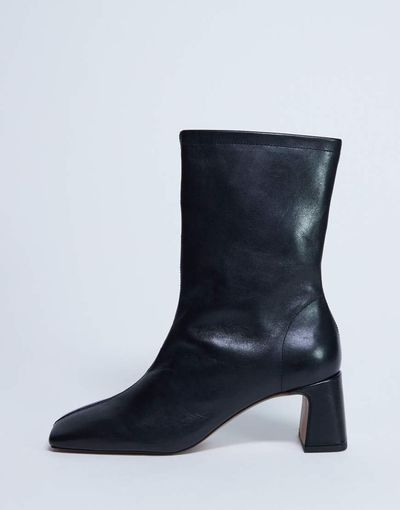 Topshop Topshop Sara premium leather square toe flared heel boots in black