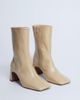 Topshop Topshop Sara Premium leather square toe flared heel boots in buttermilk-White - 4