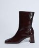 Topshop Topshop Sara Premium leather square toe flared heel boots in chocolate-Gray - 1