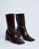 Topshop Topshop Sara Premium leather square toe flared heel boots in chocolate-Gray - 4