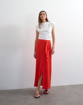 Topshop Topshop sarong wrap midi skirt in red