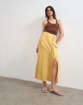 Topshop Topshop sarong wrap midi skirt in tan stripe-Multi