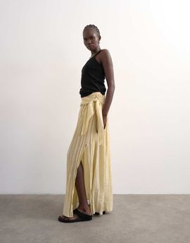 Topshop Topshop sash tie full circle crinkle maxi skirt in natural-Neutral