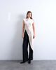 Topshop Topshop satin asymmetric hem tunic top with shoulder pads in oyster-Black - 1