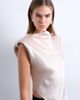Topshop Topshop satin asymmetric hem tunic top with shoulder pads in oyster-Black - 3