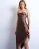 Topshop Topshop satin asymmetric lace trim midi slip dress in chocolate-Brown - 2