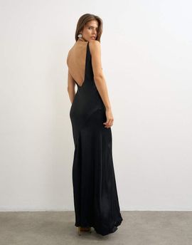Topshop Topshop satin bias halter neck open scoop back maxi dress in black