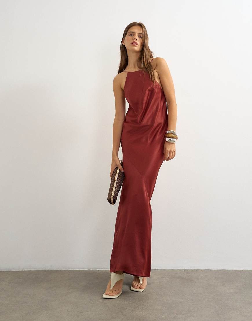topshop brown satin dress Color:Navy & Baby Blue Mia Belle Girls Amsale Dresses | Amsale Tie neck this dress features a