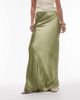 Topshop Topshop satin bias maxi skirt in olive-Green - 3