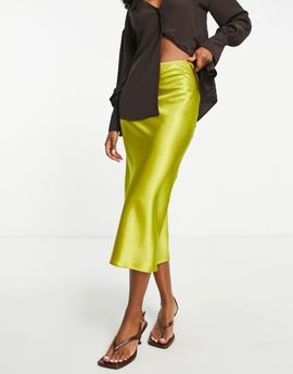 Topshop Topshop satin bias midi skirt in chartreuse-Green