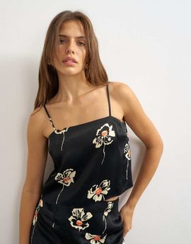 Topshop Topshop satin cami in floral print -part of a set-Black