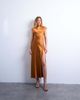 Topshop Topshop satin drape neck maxi dress with lace trim in caramel-Brown - 1