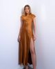 Topshop Topshop satin drape neck maxi dress with lace trim in caramel-Brown - 2