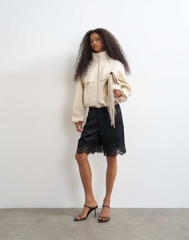 Topshop Topshop satin feel lace insert bermuda shorts in black