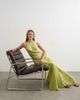 Topshop Topshop satin halter neck maxi dress with beaded back detailing in lime-Green - 1