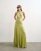 Topshop Topshop satin halter neck maxi dress with beaded back detailing in lime-Green - 4