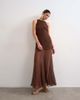 Topshop Topshop satin high neck pleated dropped waist maxi dress in chocolate-No color - 1
