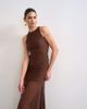 Topshop Topshop satin high neck pleated dropped waist maxi dress in chocolate-No color - 2