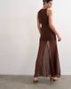 Topshop Topshop satin high neck pleated dropped waist maxi dress in chocolate-No color - 3