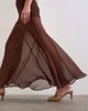 Topshop Topshop satin high neck pleated dropped waist maxi dress in chocolate-No color - 4