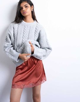 Topshop Topshop satin lace petticoat mini skirt in chutney-Orange