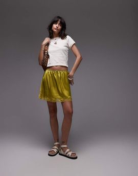 Topshop Topshop satin lace slip in lime-Green