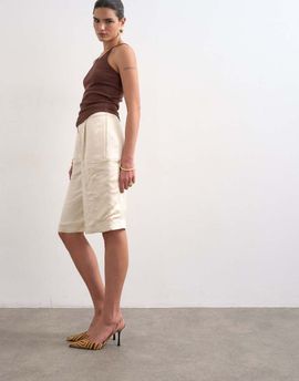 Topshop Topshop satin longline cargo shorts in ecru-White