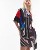 Topshop Topshop satin oversized resort shirt in tile scarf print-Multi - 1