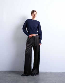 Topshop Topshop satin pants with lace inserts in brown