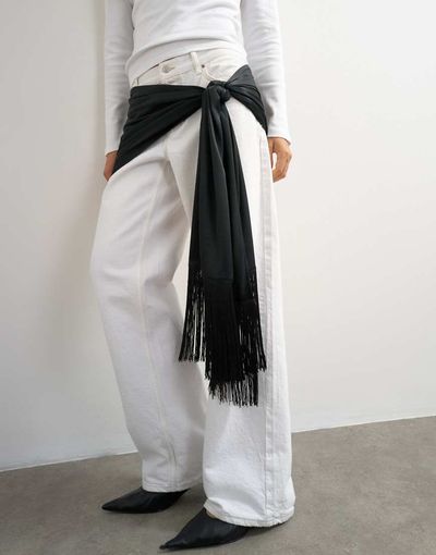 Topshop Topshop satin scarf with fringing in black