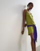 Topshop Topshop satin scoop neck dropped waist mini dress with fringed tie in green and purple-NEUTRAL - 1