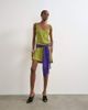Topshop Topshop satin scoop neck dropped waist mini dress with fringed tie in green and purple-NEUTRAL - 2