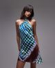 Topshop Topshop satin tie neck mini dress in scarf print-Multi - 2